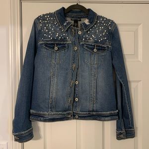 INC Pearl embellished denim jean jacket